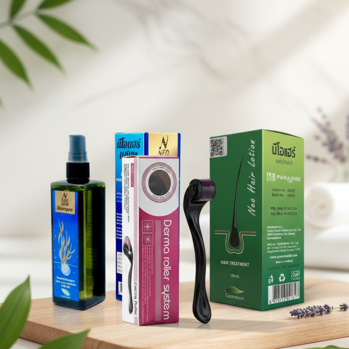 Neo Hair Complete Growth Set | Lotion + Shampoo + Derma Roller | Anti Hair Loss & Hair Regrowth Solution – Made in Thailand